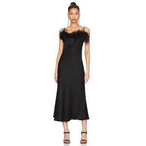 Sleeper Boheme Slip Dress With Feathers Black